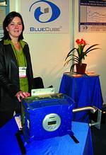 Helani Schreuder of Blue Cube
proudly displays the company&#8217;s
MQi-inline-mineral-analyser